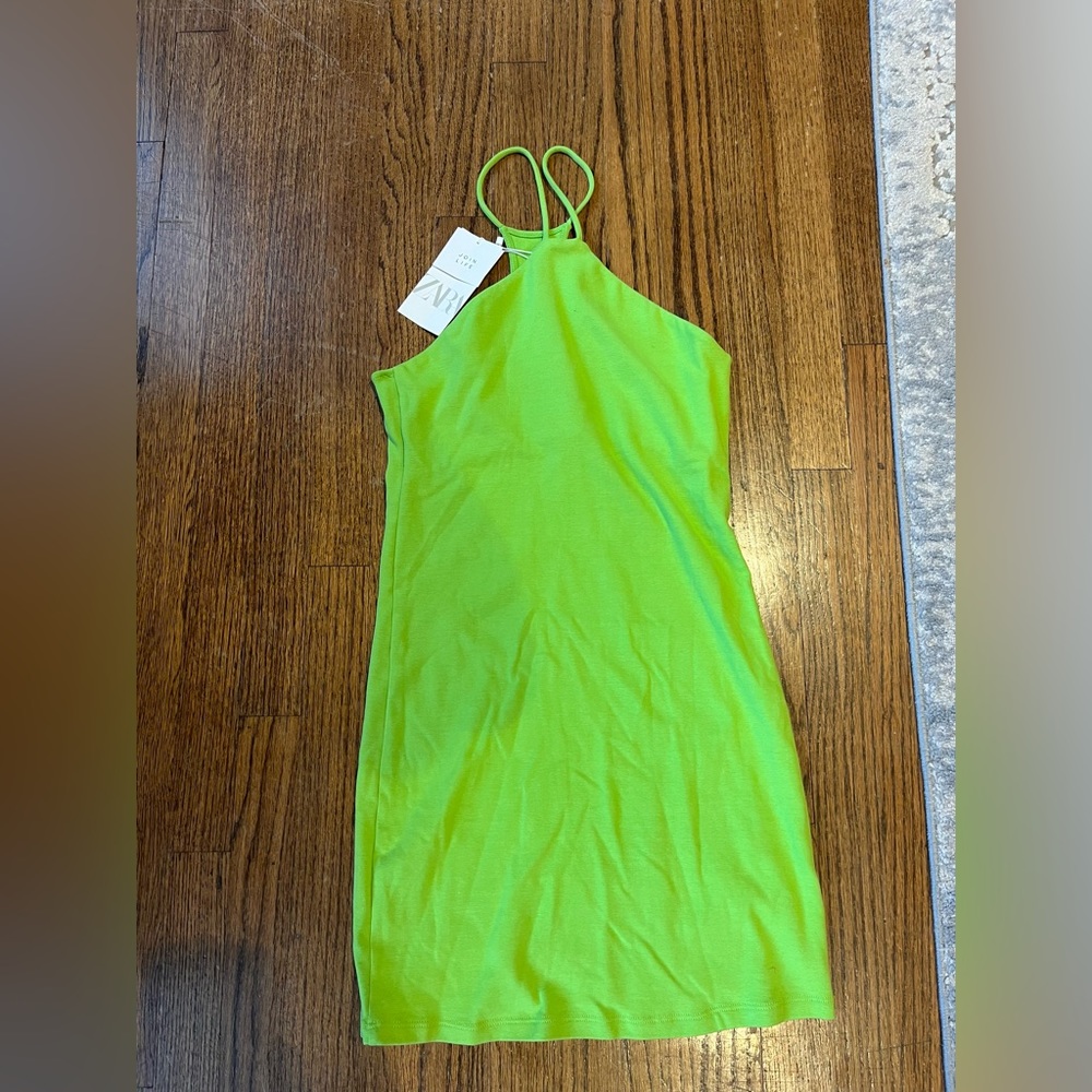 NWT ZARA lime green halter neck mini dress